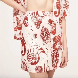 NWOT Rebecca Taylor Sea Shore Red Clay Combo Shell Print Linen Mini Skirt Size 6